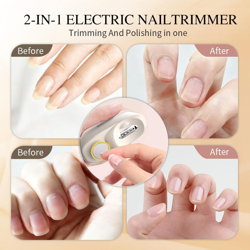 Electric Nail Clippers for Seniors，2026 New Smart Electric Nail Clippers，2 in 1 Electric Toe Nail Clipper with Polishing, USB, LED Light, Safety First Nail Clippers Baby with Mini Folding Keychain