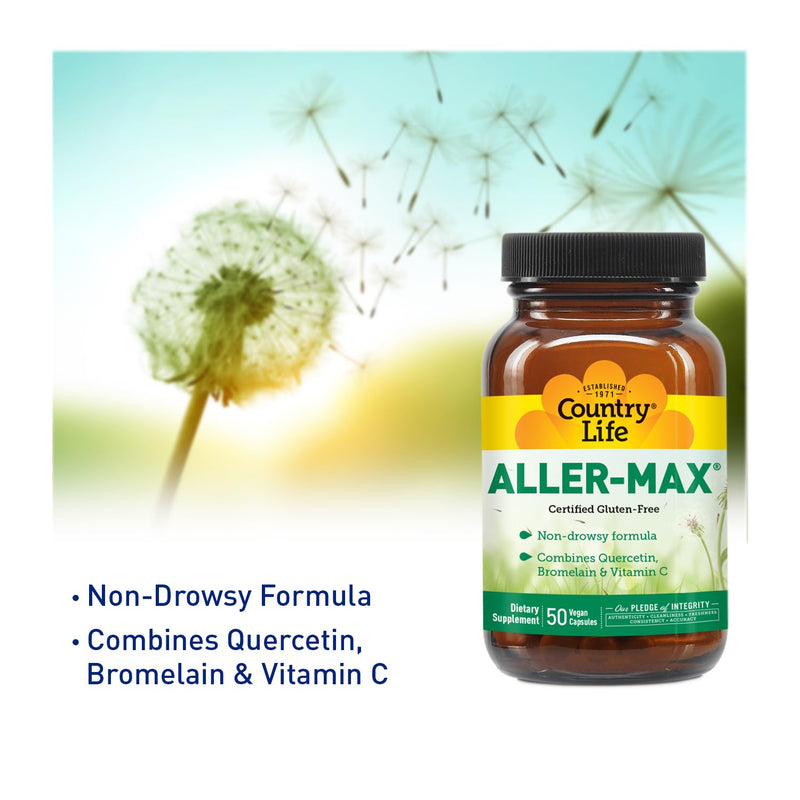 Country Life Aller-Max - Quercetin Supplements with Bromelain - Immune Support with Vitamin C, Zinc, and Botanical Blend - Certified Gluten-Free, Vegan (50 Count (Pack of 1)) - BeesActive Australia