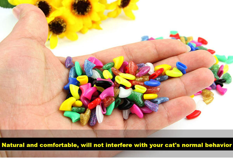 VICTHY 140pcs (14 Colors) Cat Nail Caps, Cat Claw Covers Cat Nail Covers with Adhesives and Applicators (Medium) Medium - BeesActive Australia