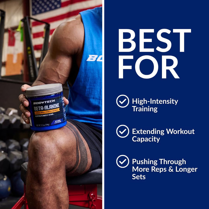BodyTech Beta Alanine Powder, Unflavored, 5.1 Oz, 90 Servings | Includes 1600 MG CarnoSyn, Supports Muscle Endurance & Strength, Pre Workout & Workout Performance Supplement for Men & Women