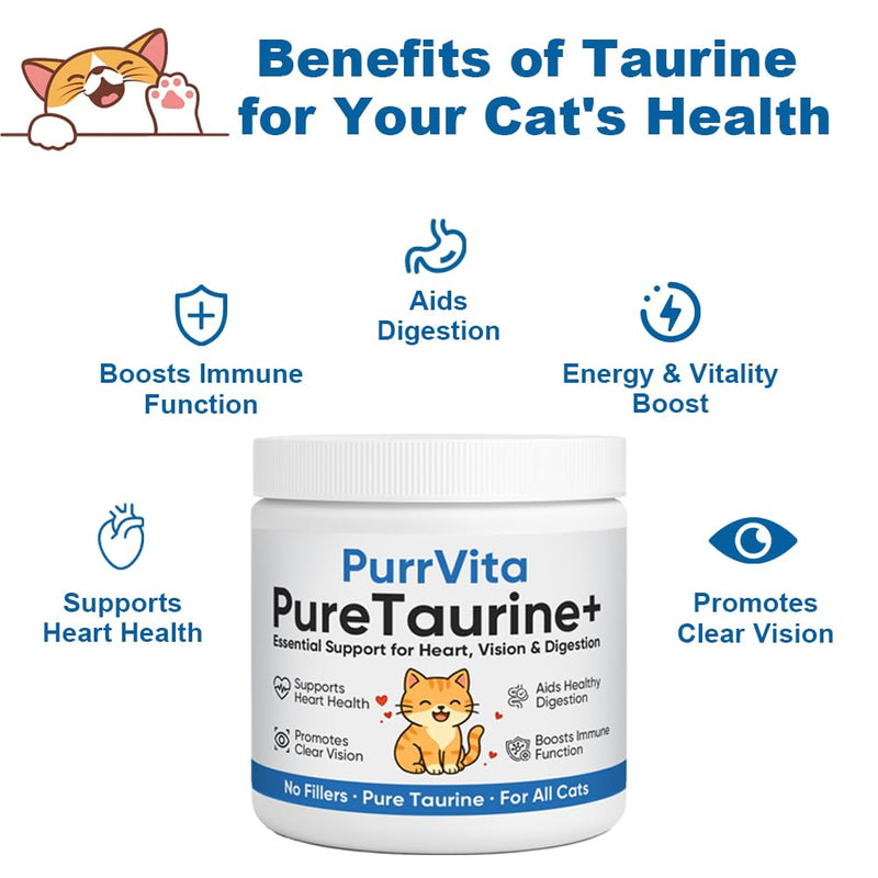 PurrVita Taurine for Cats, Pure Taurine Supplement for Cats Powder, Grade Amino Acid Supplement for Heart, Vision & Daily Wellness, 200 Gram(1) 1