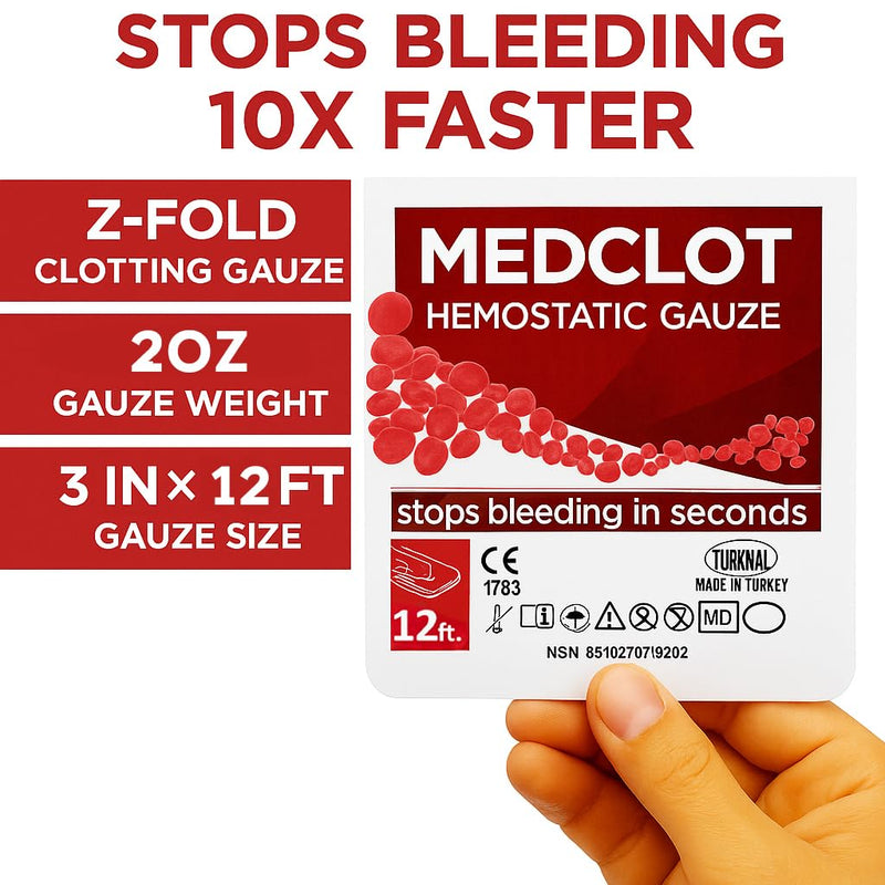 Hemostatic Gauze Bleed Stop Kaolin Blood Clotting Bandage 3in x12ft 3 in x 12 ft