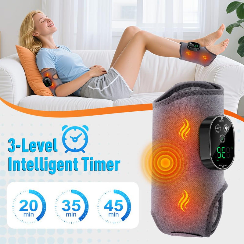 Ankle Massager,3-in-1 Wearable Hot & Vibration Massager for Feet, Ankles, and Arms | Reusable Heating Pad Brace for Home Recovery (Grey) Grey - BeesActive Australia