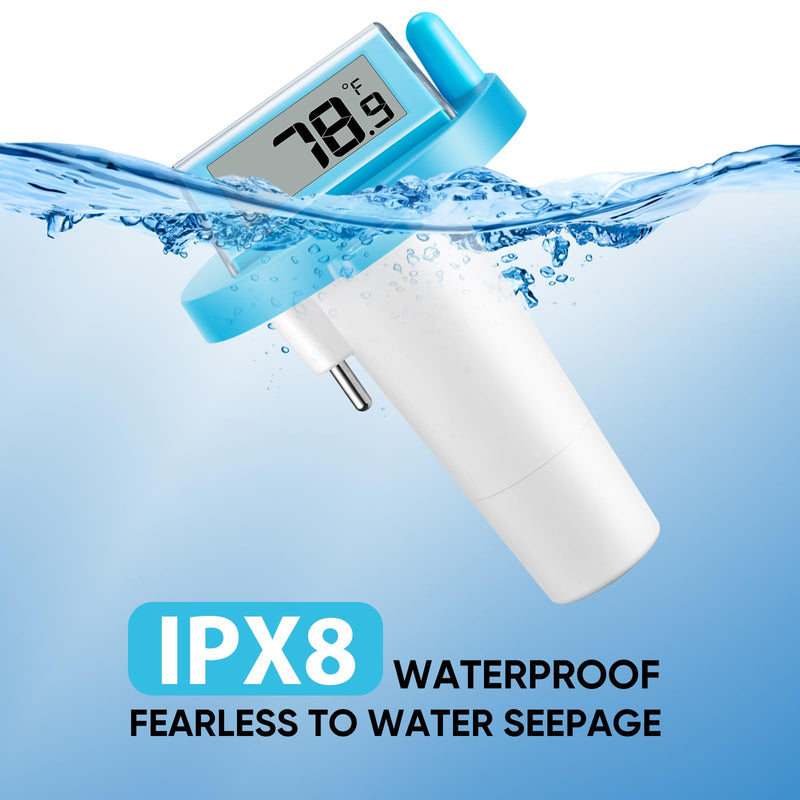 Solar Pool Thermometer Floating Easy Read - IPX8 Waterproof Digital Pool Water Temperature Thermometer for Swimming Pools, Hot Tubs, Ponds, Ice Baths