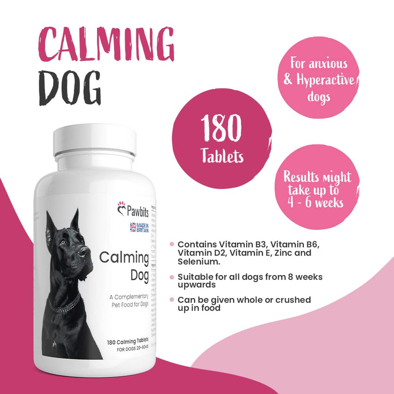 180 Pawbits Calming Tablets Supplement for Anxious & Hyperactive Dogs Calms Relaxes & Non-Sedative Dog Calming Tablets Fireworks, Behavioural Issues, Travel & Vet Visits Natural Calm Aid (180 tablets) 180 Tablets