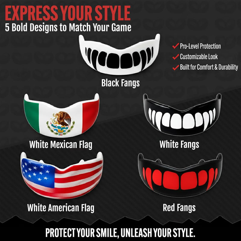 Sports Mouth Guard - Black Fangs Youth Mouth Guard with Boil & Bite Custom Fit- Premium Impact Mouthguards for All Sports - Trusted by Athletes Nationwide for Superior Protection and Fit - BeesActive Australia