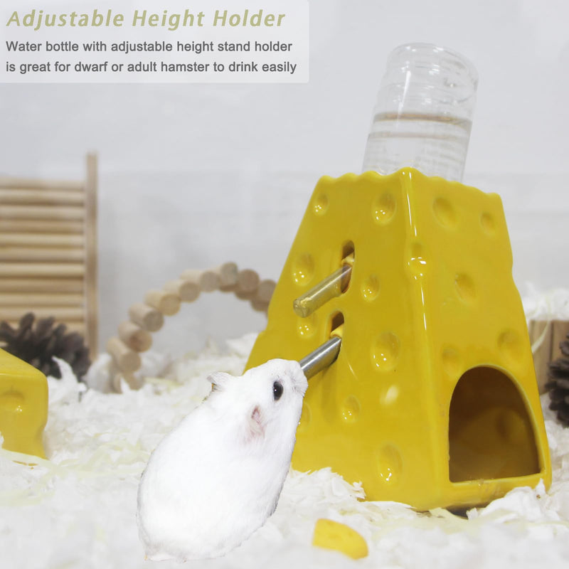 Hamster Water Bottle for Glass Tank, Adjustable Hamster Water Bottle Holder 125ML Syrian Hamster Water Bottle with Widen Bottom Stand Anti-Fall, Ceramic Cheese Water Dispenser for Mice Gerbil - BeesActive Australia