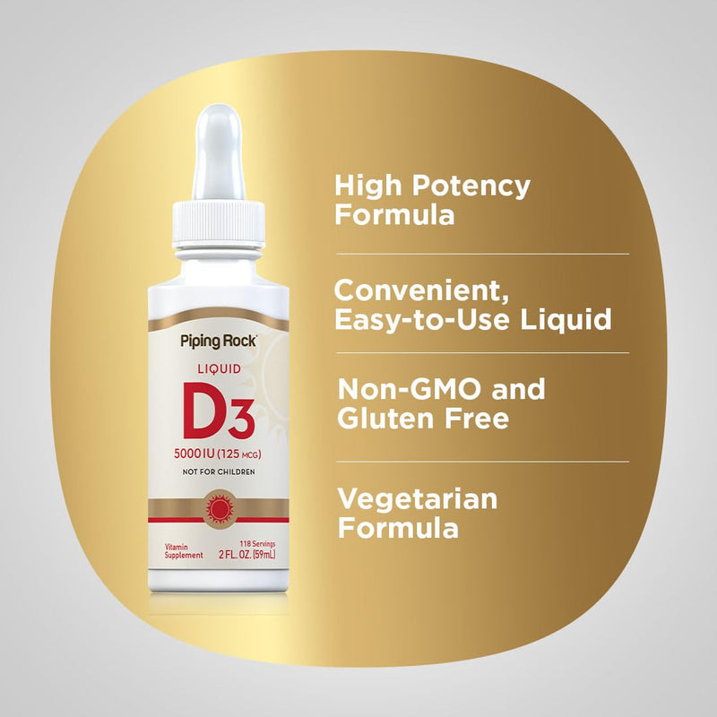 Piping Rock VIT D Liquid | D Supplement for Women and Men | Vegetarian, Non-GMO, Gluten Free