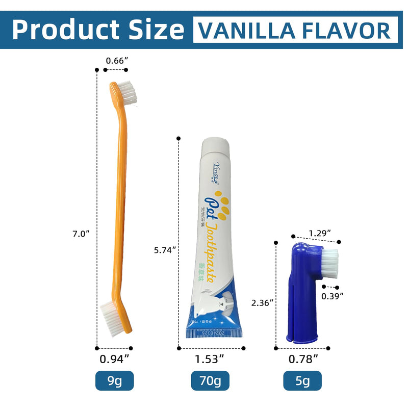 Dog Toothbrush and Toothpaste Kit Vanilla Dog Toothpaste(70g) Soft Nylon Double-Head Dog Toothbrush Dog Finger Toothbrushes Puppy Tooth Brushing Kit Pet Dental Care Kit for Dogs Fresh Breath 70g/2.47 Ounce