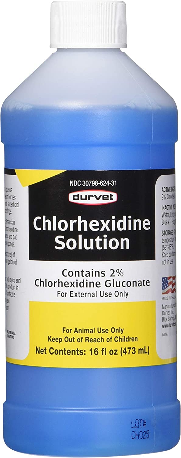 Durvet 3 Bottles of Chlorhexidine Solution, 16 Ounces Each, for Cleaning Superficial Wounds on Dogs and Horses - PawsPlanet Australia