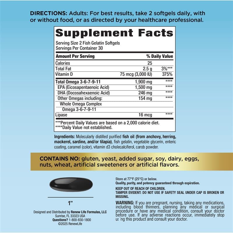 Renew Life Norwegian Gold Fish Oil Super Critical Omega 3 6 7 9 11 60 count