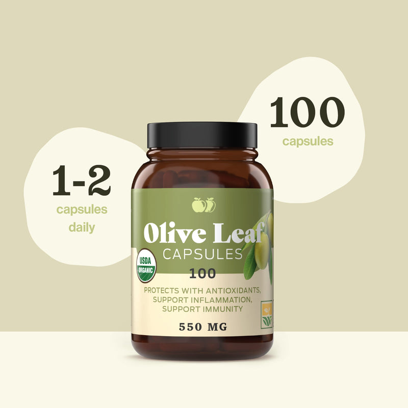 Complete Natural Products Organic Olive Leaf Capsules - 550mg, 100 Count, 1100mg per Serving 100 Count (Pack of 1)