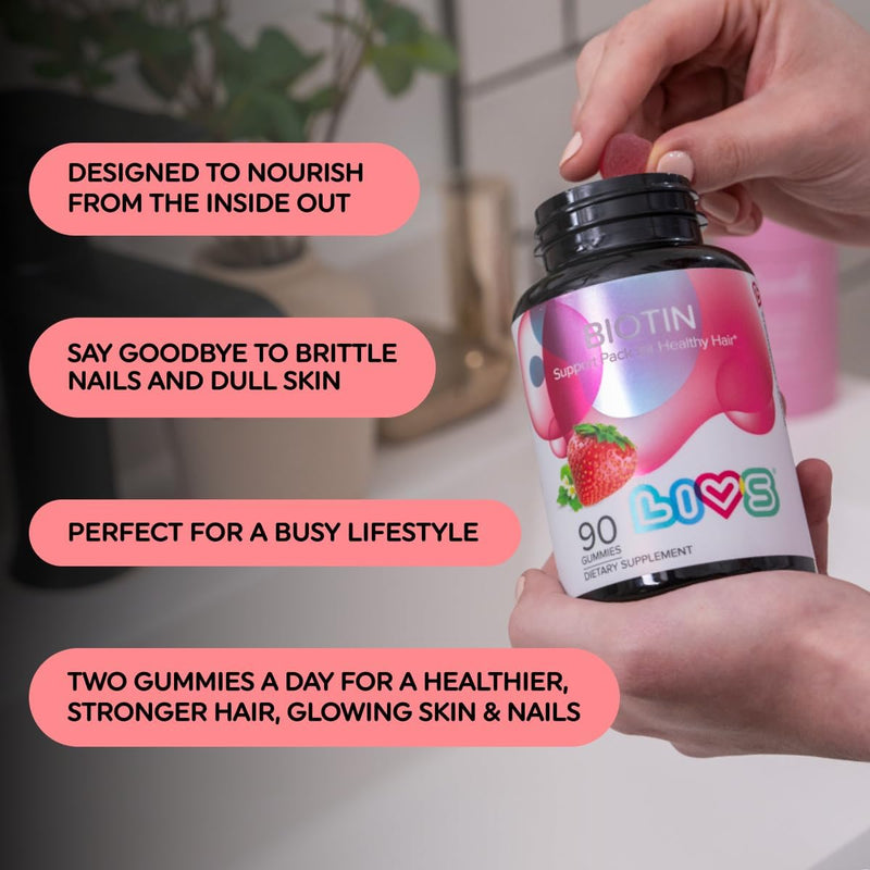 LIVS Biotin Gummies 10000mcg – Supports Healthy Hair, Skin & Nails | Vitamin B7 Supplement for Women & Men | Natural Grape Flavor | Vegan, Gluten Free & Non-GMO | 180 Count with 90 Servings Pack of 2