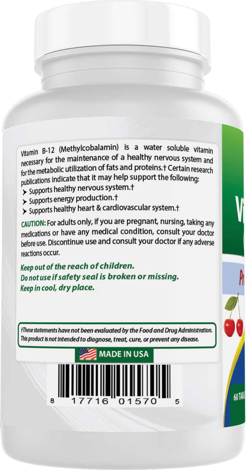 Best Naturals Vitamin B-12 as Methylcobalamin (Methyl B12), 6000 mcg 60 Sublingual Tablets (60 Count (Pack of 2)) Cherry 60 Count (Pack of 2)
