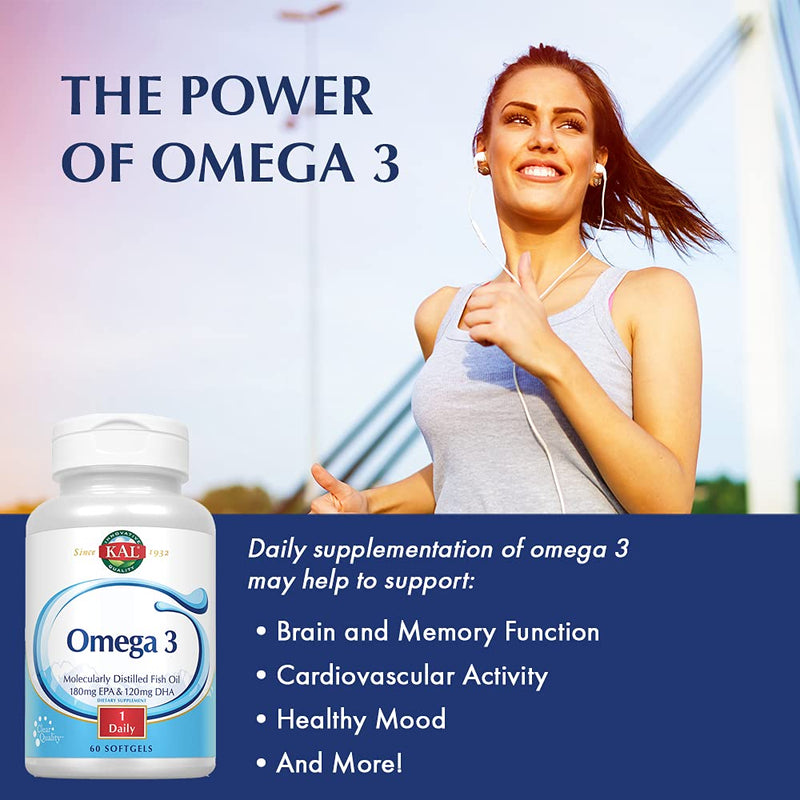 KAL 180/120 1000 Mg Omega 3 Fish, 60 Count 60 Count (Pack of 1)