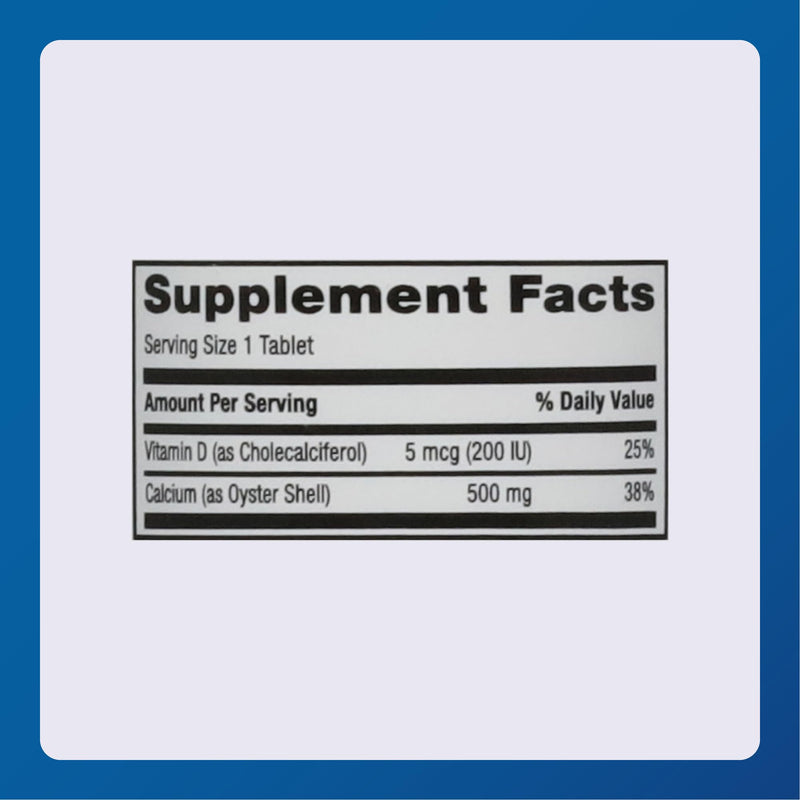 Major Oyster Shell Calcium with Vitamin D3 500 mg / 5 mcg (200 IU) - Calcium Supplement - 60 Tablets