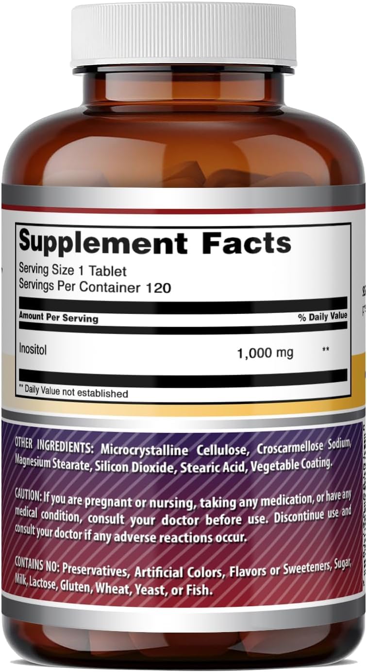 Amazing Formulas Inositol 1000mg Supplement | Tablets | Non-GMO | Gluten-Free | Made in USA (2 Pack, 120 Count) 1 Count (Pack of 1)
