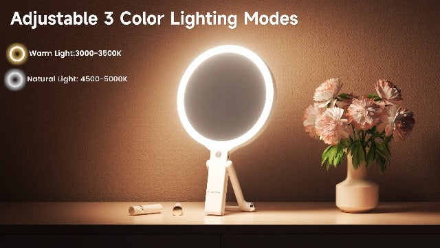 7.5" Large Travel Mirror with Light, Rechargeable 10X/1X Magnifying Mirror White