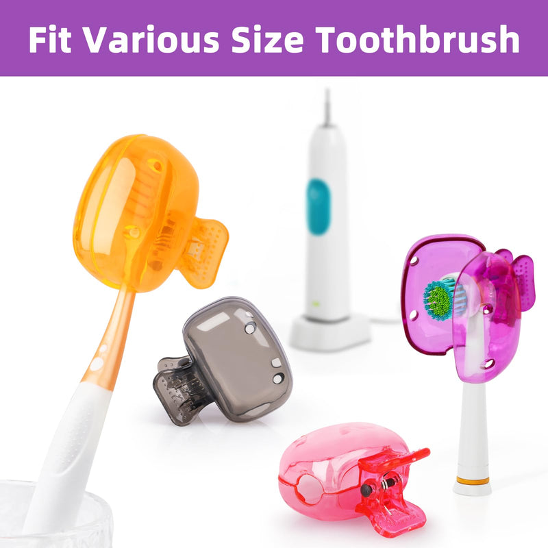 6 Pack Toothbrush Covers Portable Toothbrush Protector Coverings Clips Tooth Brush Storage Head Cover Cap Tooth Brush Covers for Kids Bathroom Home Travel Tooth Brush Case Orange Purple Pink Clear Blue Gray