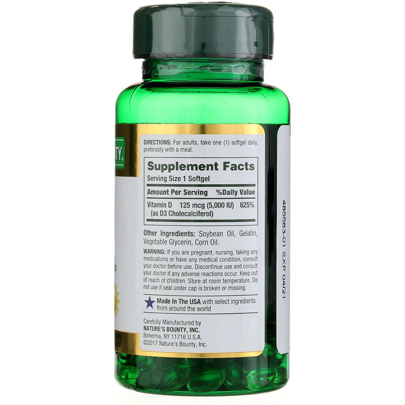 Nature's Bounty, D 5000 Iu Softgels, 100 ct 100 Count (Pack of 1)