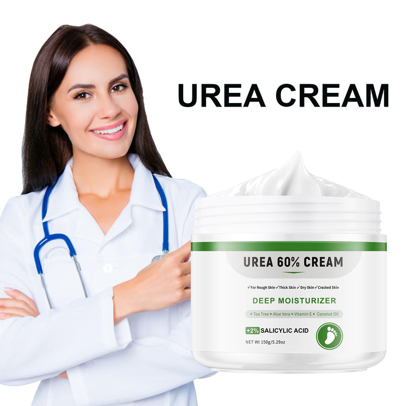 Urea Cream 60 Percent For Feet Maximum Strength Plus Salicylic Acid 2%, Tea Tree Foot Lotion For Dry Feet, Foot Cream Intensive Repair Foot Moisturizer 5.29oz 5.29 Ounce
