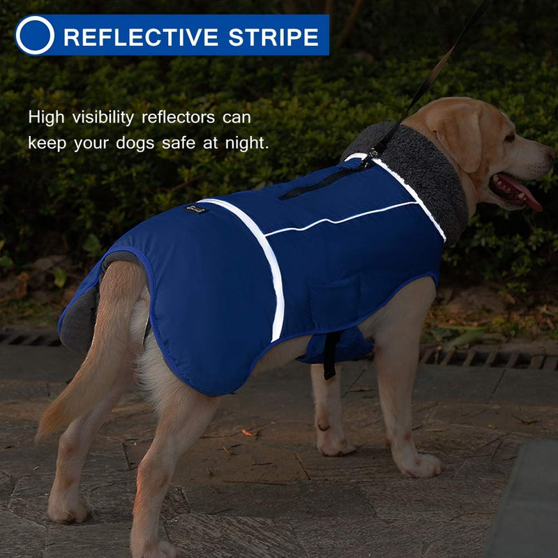 QBLEEV Warm Dog Coat Reflective Dog Jacket, Waterproof Dog Winter Coat Turtleneck Dog Clothes for Cold Weather, Thick Fleece Dog Snowsuit Christmas Dog Vest Pet Apparel for Small Medium Large Dogs L Large（Pack of 1） Blue - BeesActive Australia
