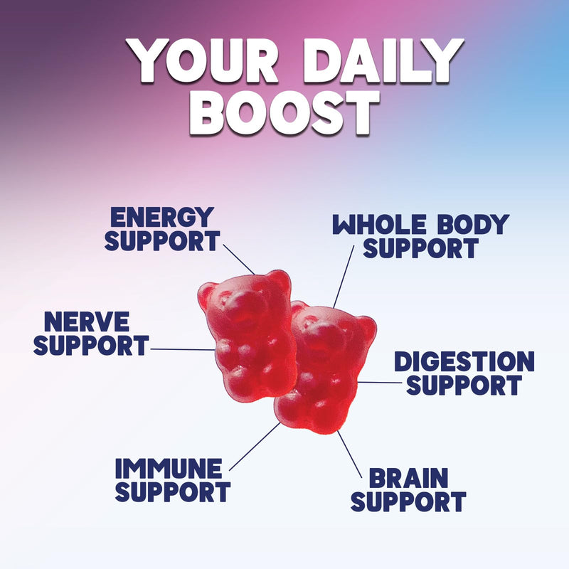 Energy Gummies - Vitamin B12 1000 mcg Per Serving - Daily Energy Chews with Natural Caffeine from Green Tea, Berry Flavored B12 Gummy Exercise Supplement for Running Cycling & Sports - 120 Gummies 120 Count (Pack of 1)