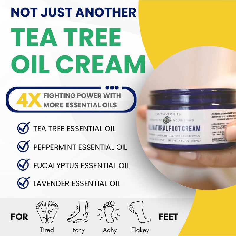All Natural Foot Cream for Dry Cracked Feet & Heels – USA Made Callus Repair Balm with Organic Ingredients – Moisturizing Athlete’s Foot Relief with Peppermint, Tea Tree, Lavender, & Eucalyptus 4 FL Oz (Pack of 1)