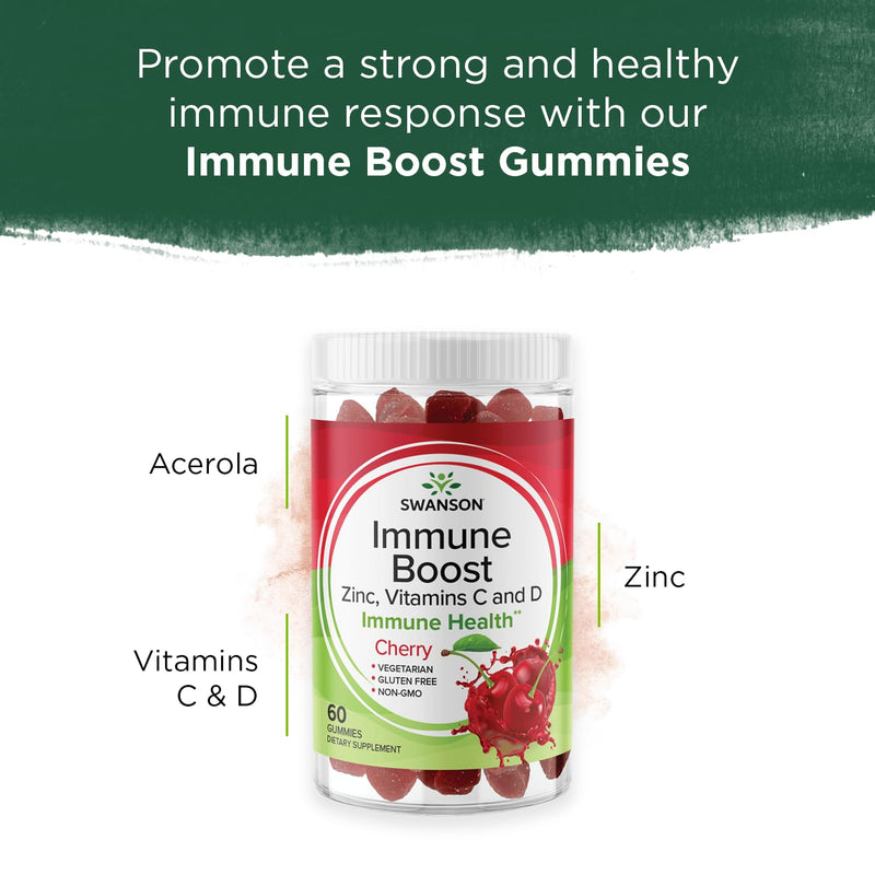 Swanson Immune Boost Gummies with Acerola, Zinc, and Vitamin C & D - All Natural Supplement Promoting A Healthy Immune System - Helps to Support A Healthy Body - (Cherry, 60 Gummies) | Combines Acerola, Zinc and Vitamins C and D for Natural Immune Supp...