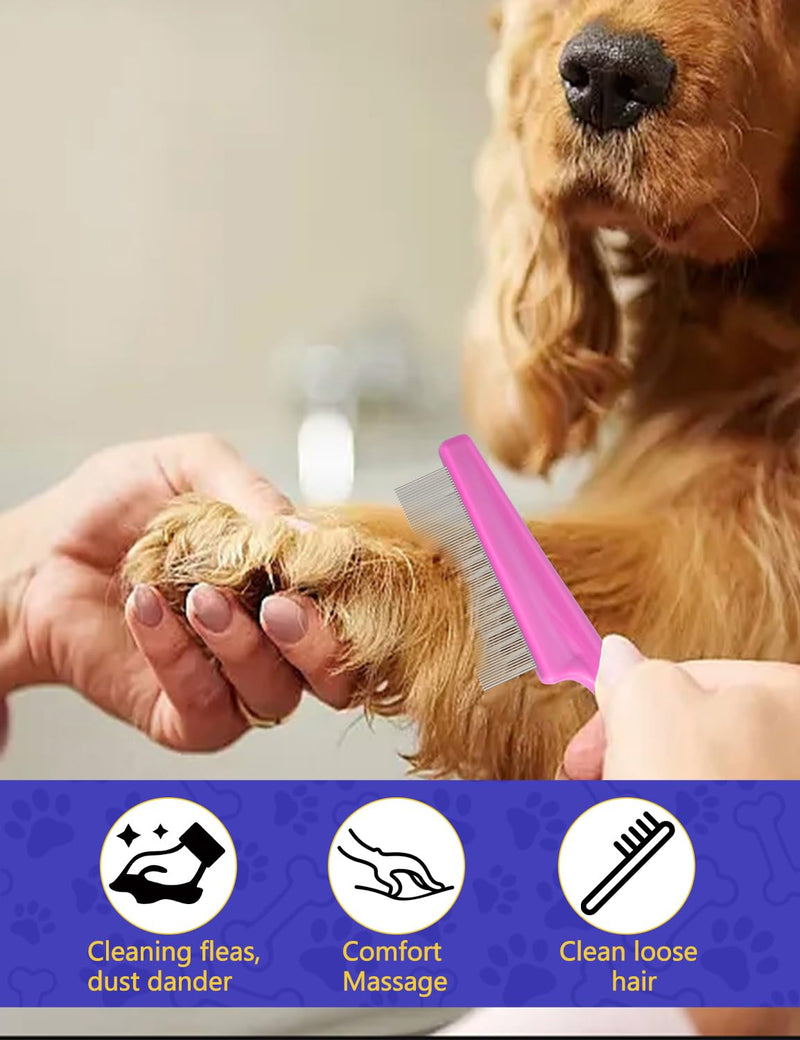 Flea Comb for Cats with Handle, 4 Pcs Flea Brush Tear Stain Comb Grooming Face and Matted Hair Paws Pet Lice Comb for Small, Medium & Large Cat Dog Kitten Rabbit Blue&Pink 4P - BeesActive Australia