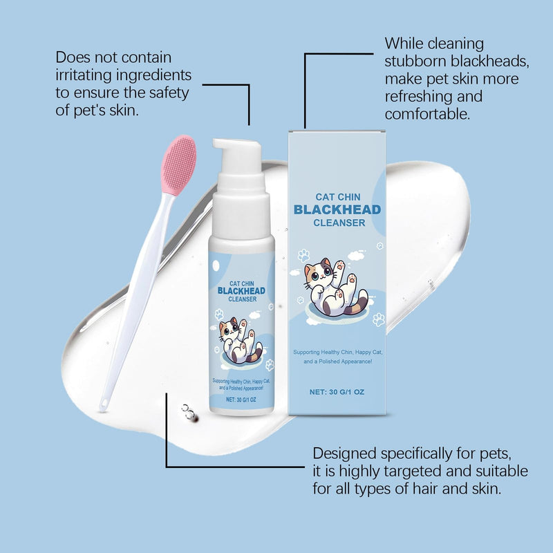 Cat Chin Acne Care Kit, Cat Chin Cleaner with Silicone Brush, Cat Acne Treatment & Blackhead Remover, Cat Self Groomer for Black Chin, Gently Cleans Chin Acne and Blackhead, Keeps Cat's Chin Clean