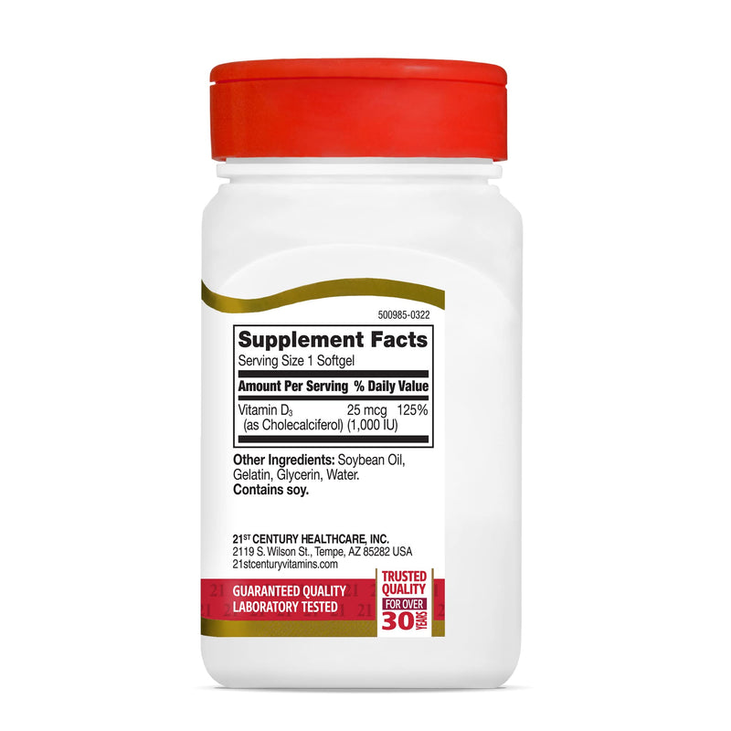21st Century D3 1000 IU Softgels, 250 Count (27415) (Pack of 2) 250 Count (Pack of 2)