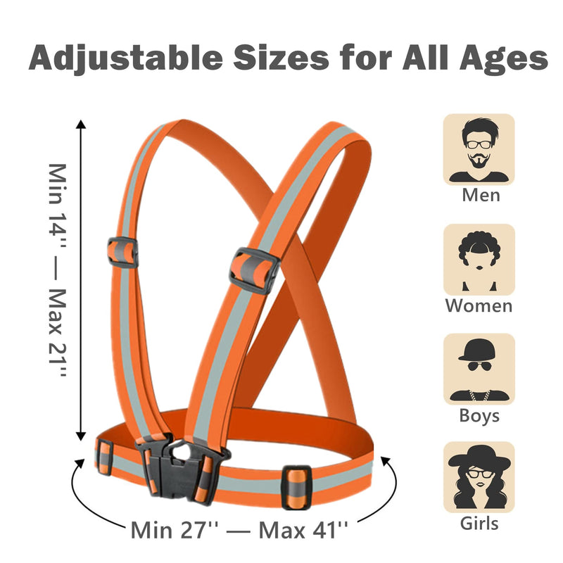 Reflective Strap Safety Vest Gear - 2-10 Pack Adjustable High Visible Reflective Running Gear for Women Men Night Orange x10