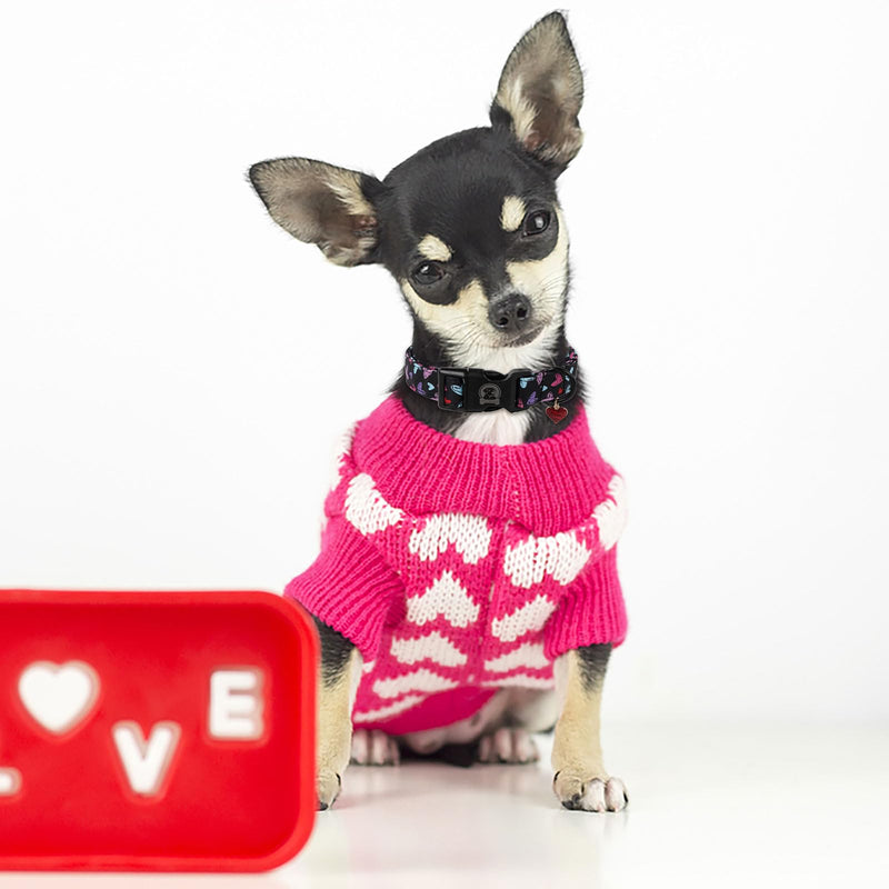 Valentine's Day Dog Collar,Cute Red Heart Girl Female Durable Heavy-Duty Dog Collar, Adjustable Pet Collar Gifts for Small Medium Large Dogs L Black Heart - BeesActive Australia