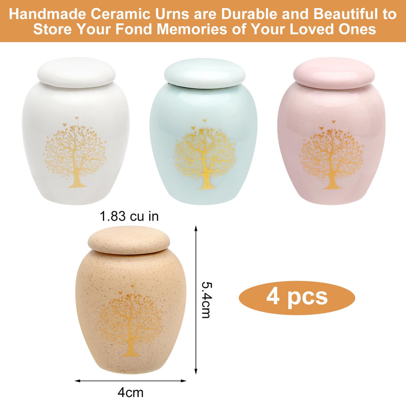 TNSLAND Small Urn for Human Ashes Set of 4 Ceramic Mini Urn for Ashes Human Urns with Tree of Life Animal Urns for Dogs Urn Cat Urn Keepsake for Safely Storing Ashes - BeesActive Australia
