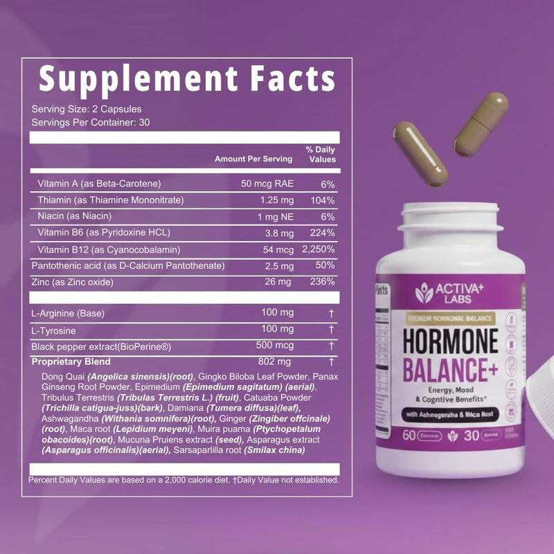 Hormone Balance Supplement for Women, Libido & Mood, Energy | Womens Hormone Balance Supplements, Focus & Cycle Comfort Support, Gluten, Soy & Lactose Free, 30 Day Supply 60 Count (Pack of 1)