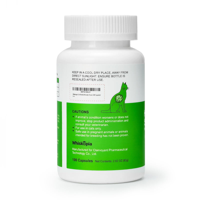 Hairball Relief for Cats, Cat Hairball Remedy, Cat Hairballs Control with Psyllium Seed Husk and Vitamins, Helps Eliminate & Prevent Hairballs, Supports Healthy Digestion & Coat, 100 Capsules