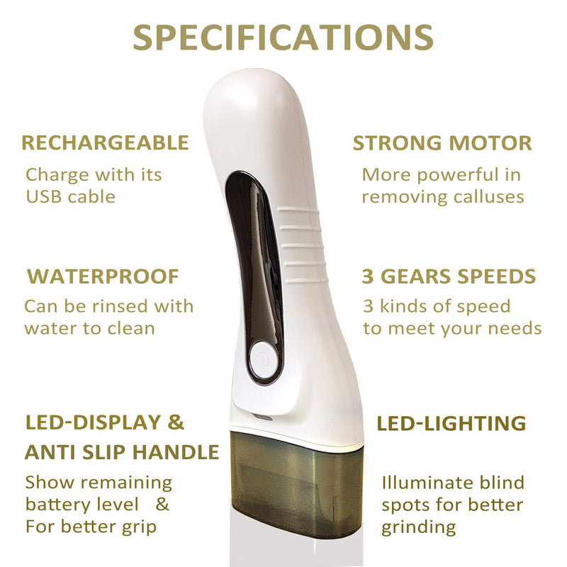 Electric Callus Remover for feet - FSA Eligible - Portable Rechargeable Electric Foot Files with 3 Heads - Pedicure Kit for Dry Dead Hard Cracked Skin 1 Count (Pack of 1) - BeesActive Australia