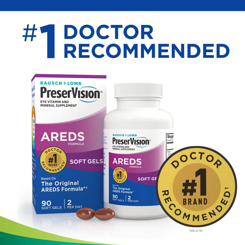 PreserVision AREDS Eye Vitamins Zinc & Vitamin C Supplement 90 Softgels | AREDS formula, macular support vitamins*, zinc, vitamin A, C & E, softgels, #1 eye doctor recommended brand1, eye health 90 Count (Pack of 1)