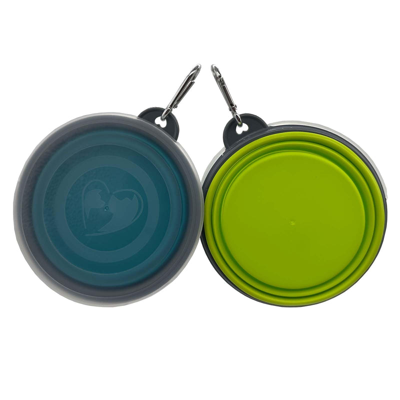 Small Collapsible Dog Bowl 12oz,2 Pack Portable and Foldable Pet Travel Bowls Collapsable Dog Water Feeding Bowls Dish with 2 Carabiners & Lids for Dogs Cats and Small Animals (Blue+Green+Grey, 350ml) Blue+Green+Grey - BeesActive Australia
