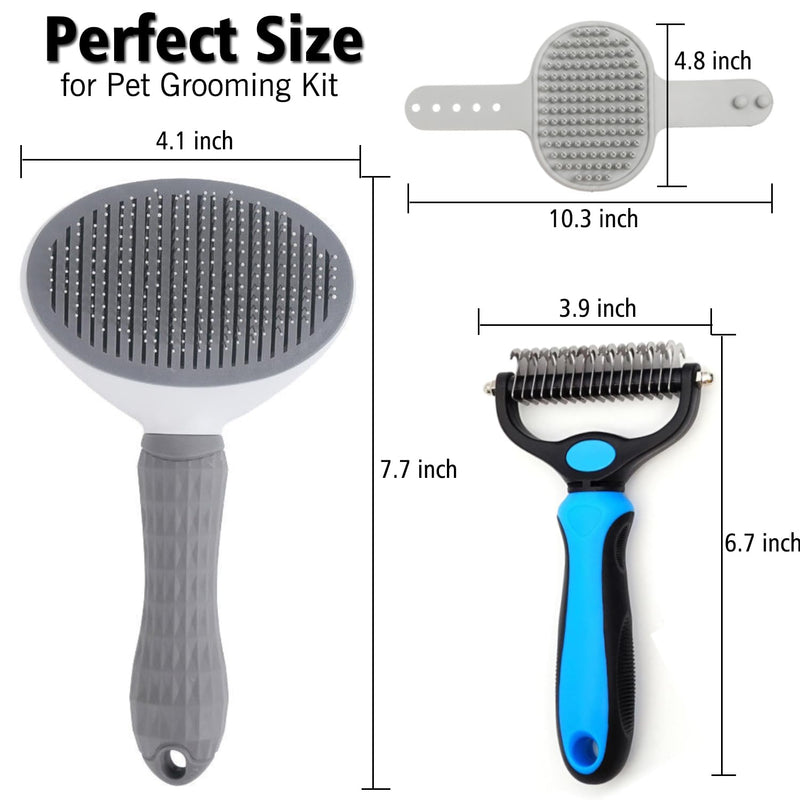 3PCS Dog Grooming Brush - Dog Brush for Shedding Massaging Bathing - Double Sided Shedding, Dematting Undercoat Rake - Self Cleaning Slicker Brush for Dogs and Cats with Long or Short Coats Grey-3Pcs - BeesActive Australia