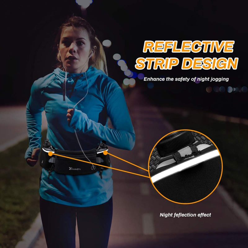 Number-one Running Belt with Water Bottles(2 x 175ML), Hydration Belt Waterproof Waist Pack Bag Fits iPhones Adjustable Sports Waist Pouch for Marathon Running Hiking Cycling Black