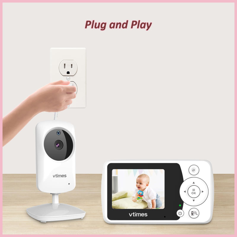 Baby Monitor with Camera and Audio, Video Baby Monitor No WiFi Night Vision, 2.4" Screen Portable Baby Camera VOX Mode Pan-Tilt-Zoom Alarm and 1000ft Range, Ideal for Baby/Elderly/Pet - BeesActive Australia
