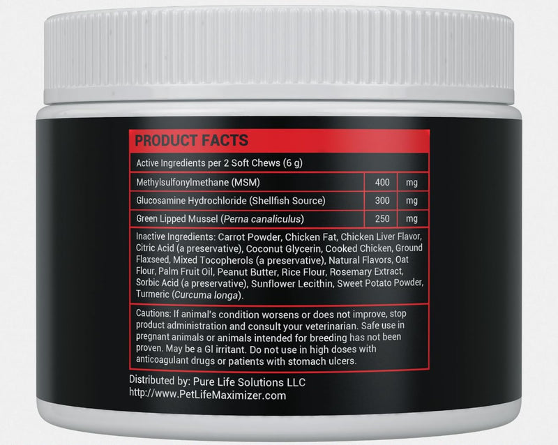 3-in-1 Joint Supplement for Dogs - with Glucosamine, MSM & Green Lipped Mussel - Daily Mobility Support for Small, Medium, Large, and Senior Breeds - Chicken Flavor - 60 Soft Chews