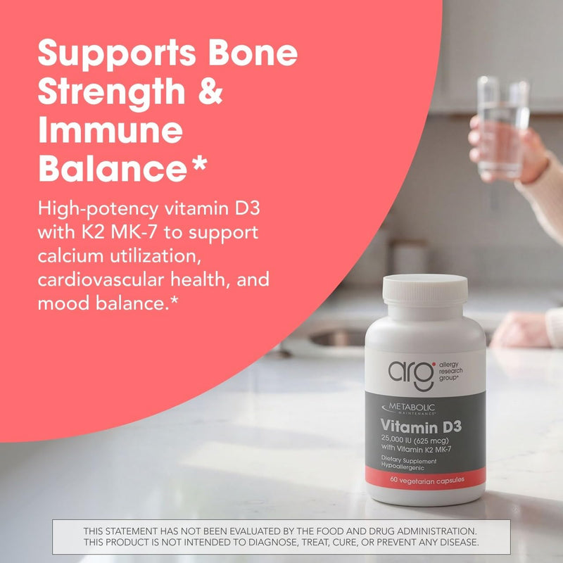 Metabolic Maintenance Vitamin D3 25000 IU with K2, 90 Capsules | Delivers 625 mcg Vitamin D3 with Vitamin K2 MK-7 for Bone Strength, Immune Balance and Healthy Mindset
