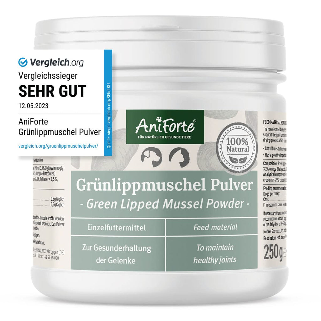 AniForte green-lipped mussel powder for dogs and cats 250g - COMPARISON WINNER 2023 Joint powder in full-fat quality, supports joints and agility, green-lipped mussel powder with high acceptance 250 g