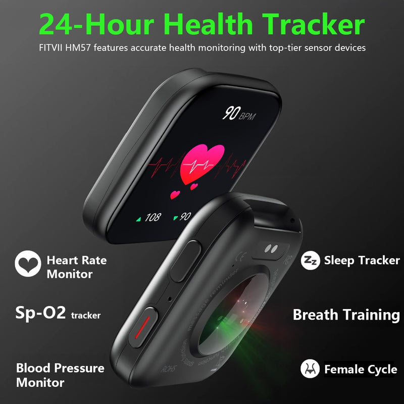FITVII Health & Fitness Tracker (Answer/Make Calls), Smart Watch with 24/7 Heart Rate and Blood Pressure, Sleep Tracking, Blood Oxygen Monitor, 120+ Sport Modes Activity Tracker for Women Men Black 1.85 - BeesActive Australia