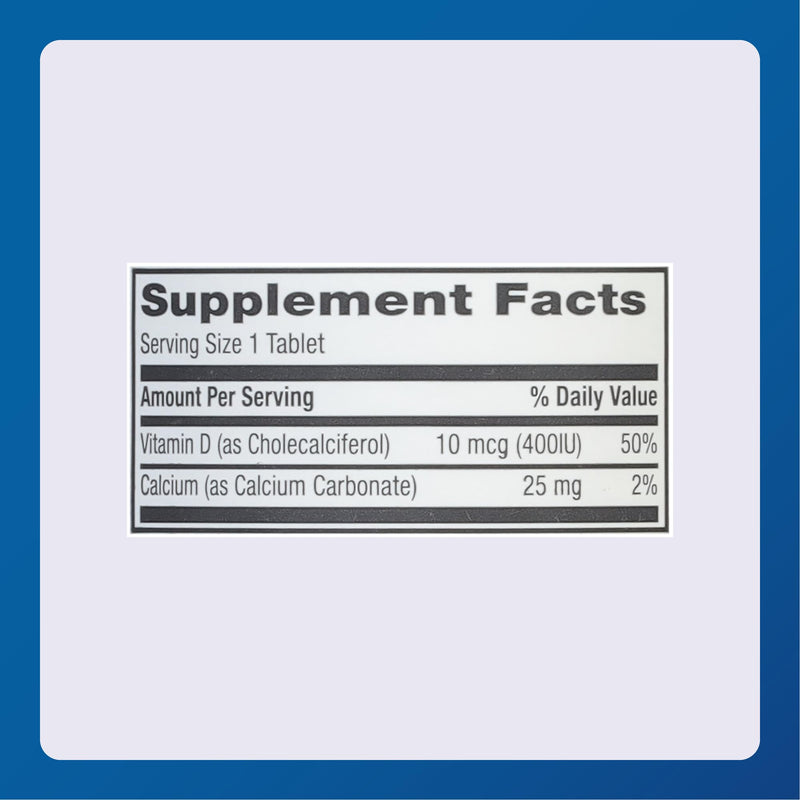 MAJOR Vitamin D3 10mcg (400 IU) - Contains 25mg of Calcium - Dietary Supplement - 100 Tablets (3 Pack) 100 Count (Pack of 3)