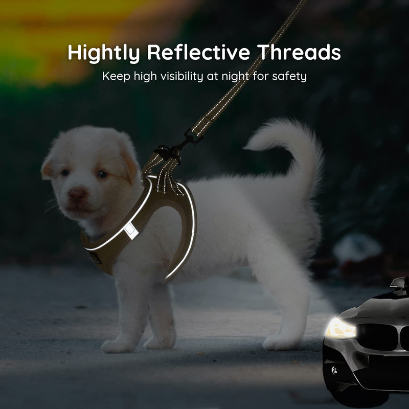 BELLA & PAL Dog Harness Small Dogs with Leash, Step-in Harness Made of Air Mesh, Anti-Pull Reflective Breathable Chest Harness, Puppy Harness for Small Dogs, Cat Harness, Khaki, S S (35-40cm Chest Circumference) - BeesActive Australia