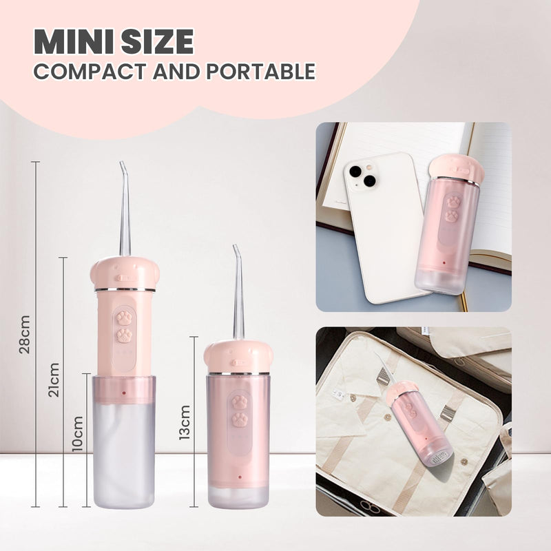 Kids Water Dental Flosser, Portable Water Flosser for Teeth 150ML Rechargeable Oral Irrigator with 3 Modes & 4 Nozzles, IPX5 Waterproof for Home and Travel Pink